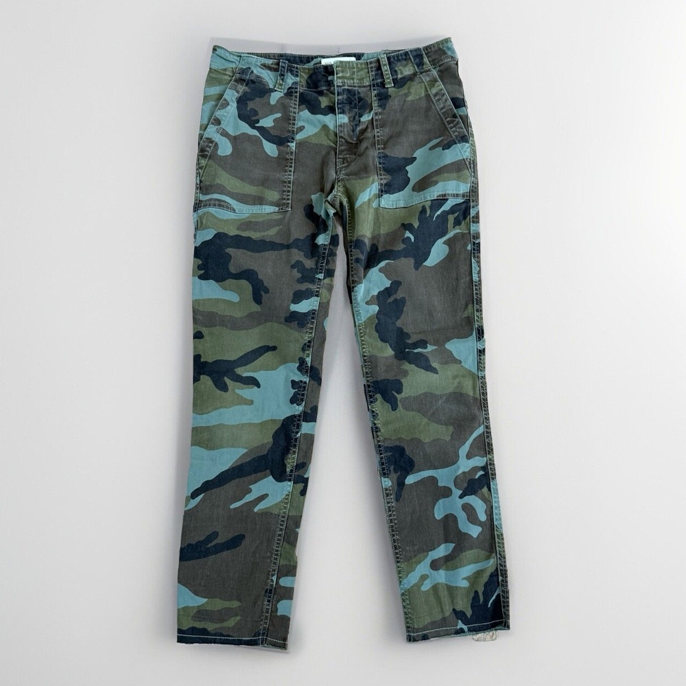 NILI LOTAN Jenna Pant Camouflage Green Size 4 Cropped Slouchy Raw Hem $345